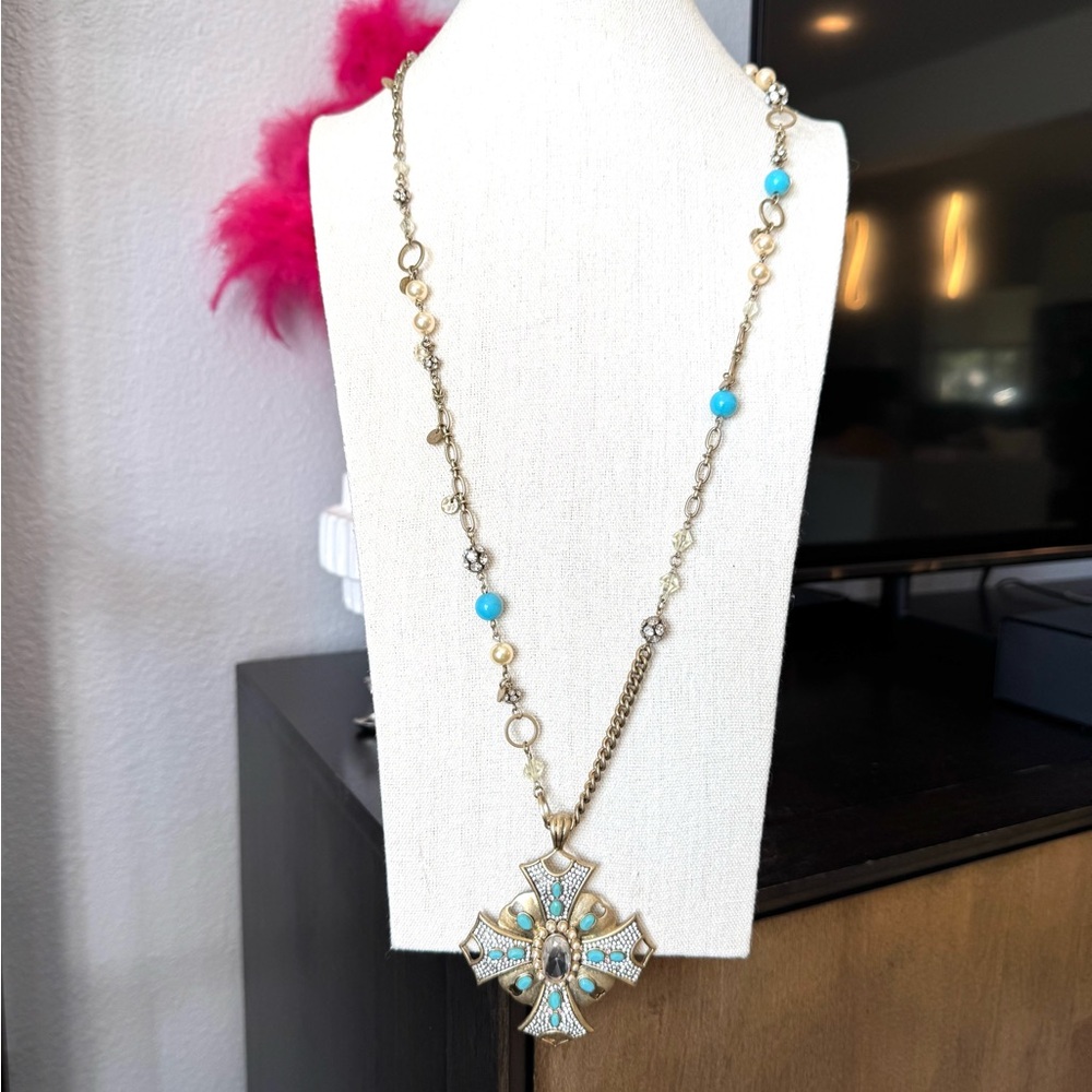 ABS Allen Schwartz Vintage Gold and Turquoise Pendant Necklace